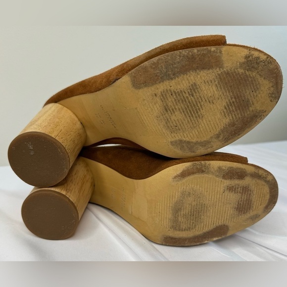 Urban Outfitters Women’s Brown Suede Open Toe Wooden Heel Mules Shoes Size 8 - Picture 9 of 10